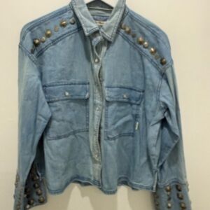 We The Free Light Blue Studded Jean Shirt